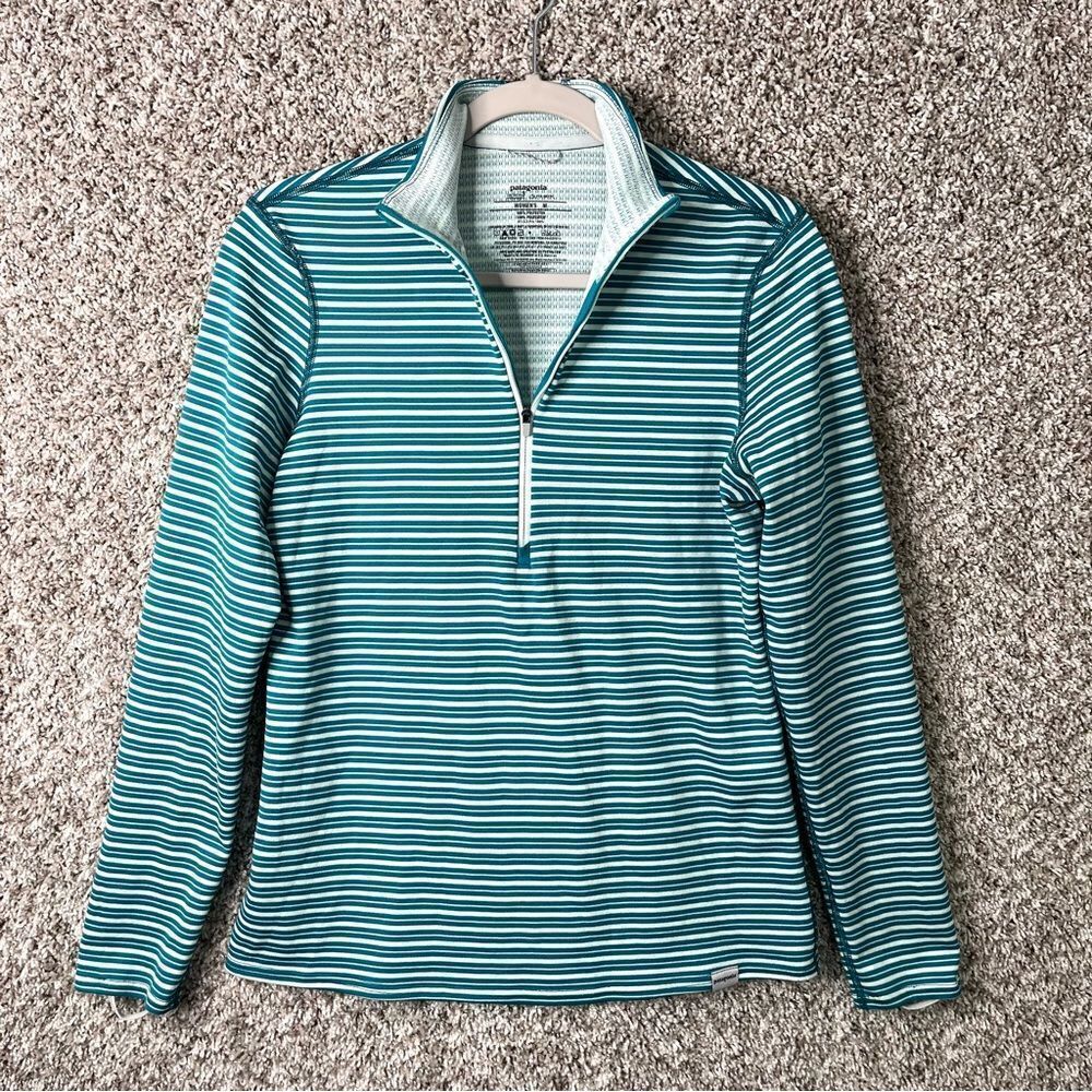 Patagonia Pullover Women’s Medium Capilene 3 Midwight Teal Striped Quarter-Zip